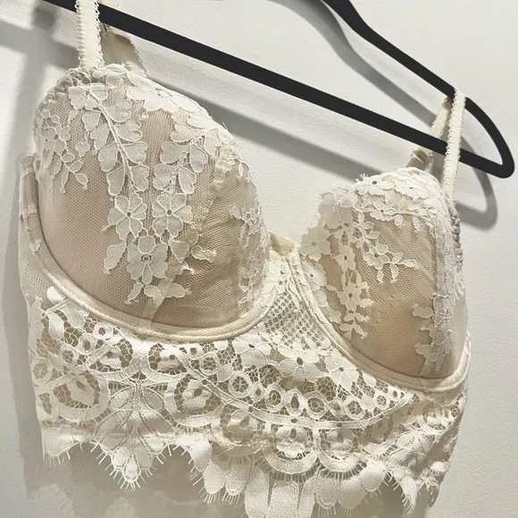 Victoria’s Secret Dream Angels Lined Demi Bust Longline Ivory Cream Lace 32DDD - Picture 7 of 12
